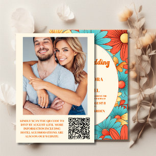 Invitación Código QR Boho Boda floral retro