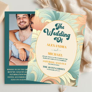 Invitación Código QR Boho Boda floral retro colorido