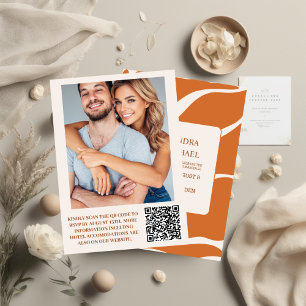 Invitación Código QR Boho Moda Retro Boda Floral