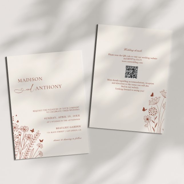 Invitación Código QR Boho Terracota Boda de Flor Silvestre 2  (Subido por el creador)