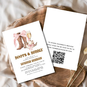 Invitación Código QR: Boots de vaca rosada y ducha de novia b