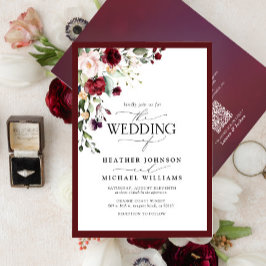 Invitación Código QR Borgoña Rubor Floral Watercolor Script