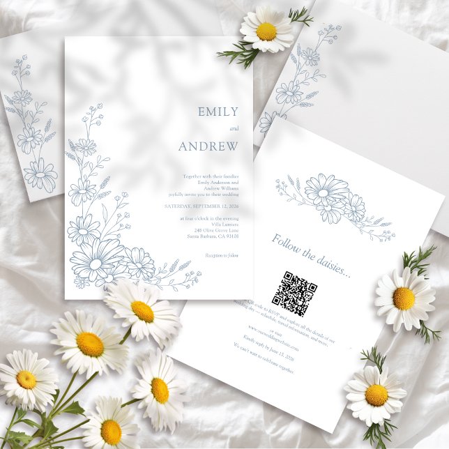 Invitación Código QR Botánico Azul Todo En Uno Boda (Subido por el creador)