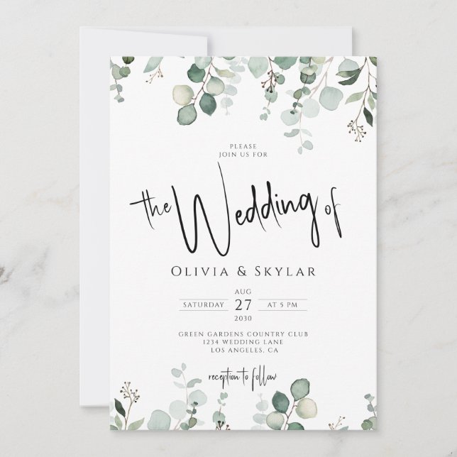 Invitación Código QR Botánico Elegante RSVP Todo En Un Boda (Anverso)