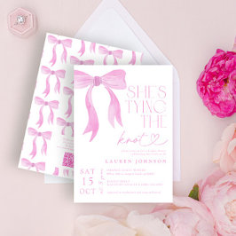 Invitación Código QR Bow rosa está atando la ducha de nudos