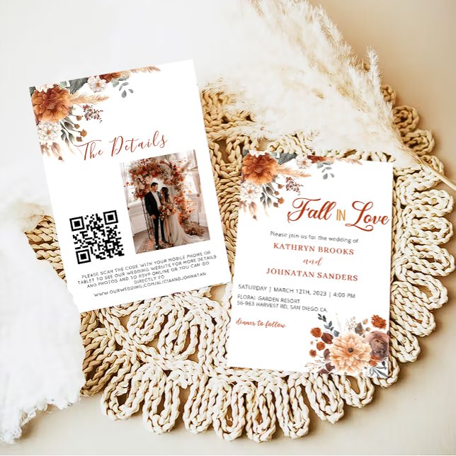 Invitación Código QR Caída en el boda floral de amor (Subido por el creador)