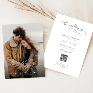 Invitación Código Qr Caligrafía Foto Boda Romántica