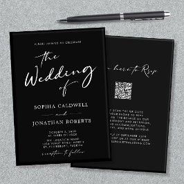 Invitación Código QR Caligrafía RSVP Boda blanco y negro I