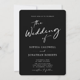 Invitación Código QR Caligrafía RSVP Boda blanco y negro I