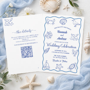 Invitación Código QR caprichoso de boda de vida marina todo e