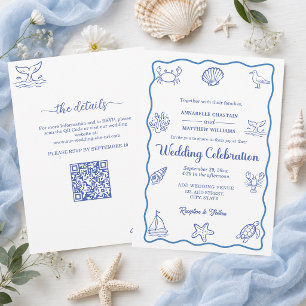 Invitación Código QR caprichoso de boda de vida marina todo e