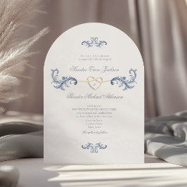 Invitación Código QR Clásico Boda Azul Polvoriento