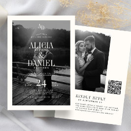 Invitación Código QR clásico de foto en negro y marfil para R