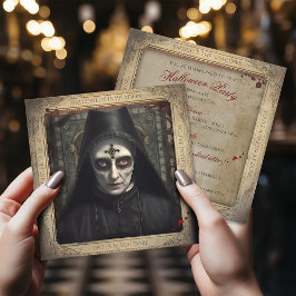 Invitación Código QR Creepsia Nun Asilo Lunático Halloween