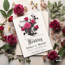 Invitación Código QR Crimson gótico Floral de cerezo