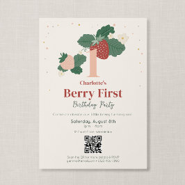 Invitación Código QR Cumpleaños Berry Primero Fresa Heirloom