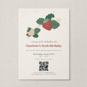 Invitación Código QR Cumpleaños Fresa Dulce de Berry