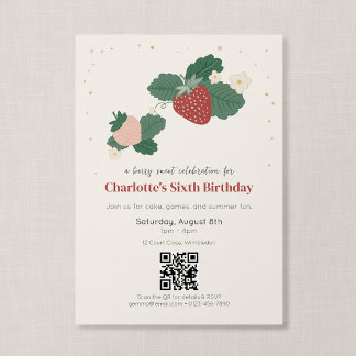 Invitación Código QR Cumpleaños Fresa Dulce de Berry