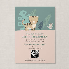 Invitación Código QR Cumpleaños Infantil Tigre Pequeño Selva
