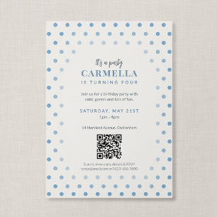 Invitación Código QR Cumpleaños Lunares Azul Francés