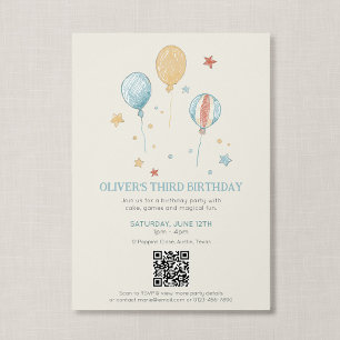 Invitación Código QR Cumpleaños Mágico Divertido Globo Vintag