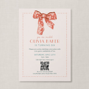 Invitación Código QR Cumpleaños Niñas Lazo Coquette Rosa