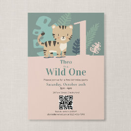 Invitación Código QR Cumpleaños Salvaje Uno Jungla Tigre