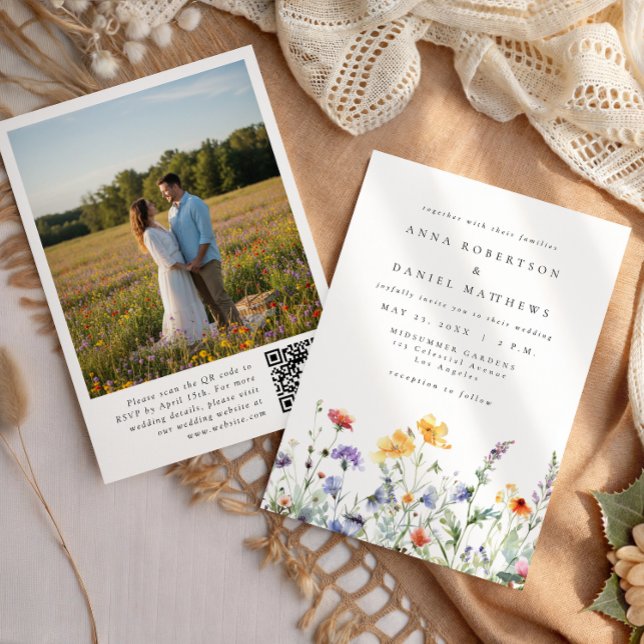 Invitación Código QR de acuarela de flores silvestres para bo (Subido por el creador)