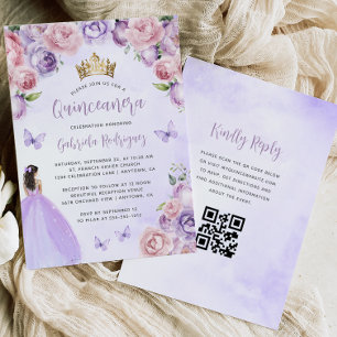Invitación Código QR de Acuarela Floral Tono Morado para Quin