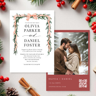 Invitación Código QR de Acuarela Foto Lazo Navidad Verdor