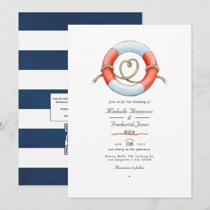 Invitación Código QR de acuarela RSVP Boda Náutica