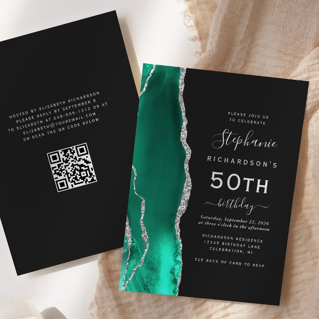 Invitación Código QR de Ágata Plateada Verde Espuma de Mar pa (Subido por el creador)