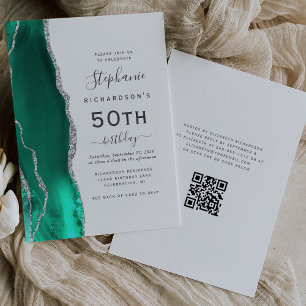 Invitación Código QR de Ágata Plateada Verde Espuma de Mar pa