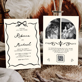 Invitación Código QR de Arco Dibujado a Mano Negro y Crema Fo