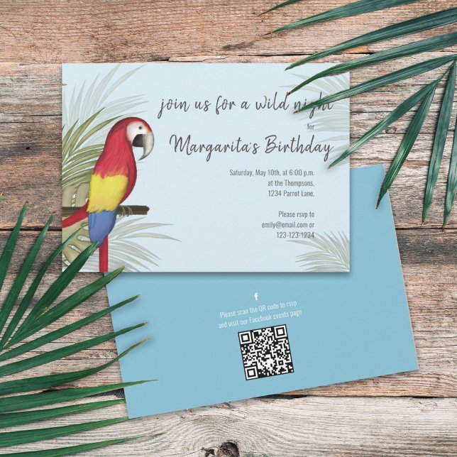 Invitación Código QR de Ave Botánica de Cumpleaños Salvaje Me (Subido por el creador)