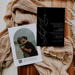 Invitación Código QR de B y W Nada Fancy Just Love Boda