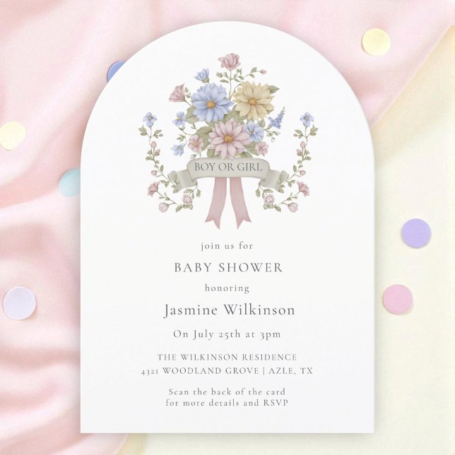 Invitación Código QR de Baby Shower en floral pastel capricho (Subido por el creador)