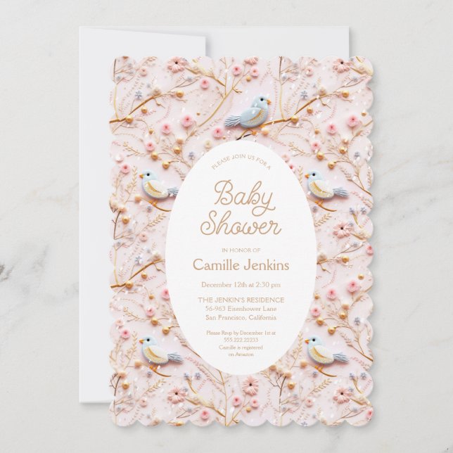 Invitación Código QR de Baby Shower para Chica rosado de invi (Anverso)