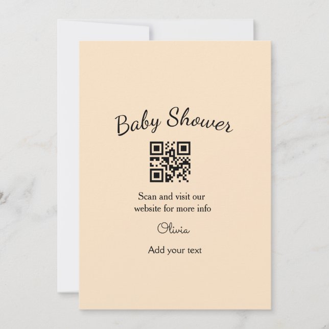 Invitación Código QR de baby shower rosa simple agregar nombr (Anverso)