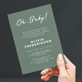 Invitación Código QR de Baby Shower verde polvoriento minimal