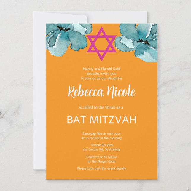 Invitación Código QR de Bat Rosa Mitzvah (Anverso)