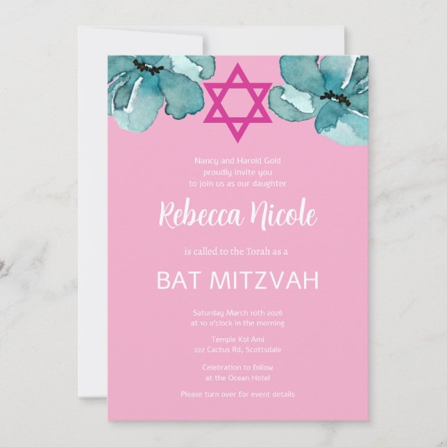 Invitación Código QR de Bat Rosa Mitzvah (Anverso)