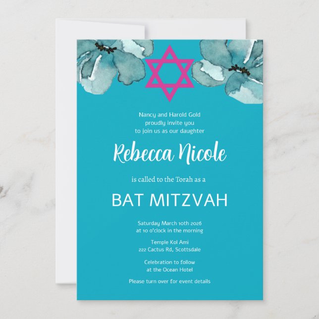 Invitación Código QR de Bat Rosa Mitzvah (Anverso)