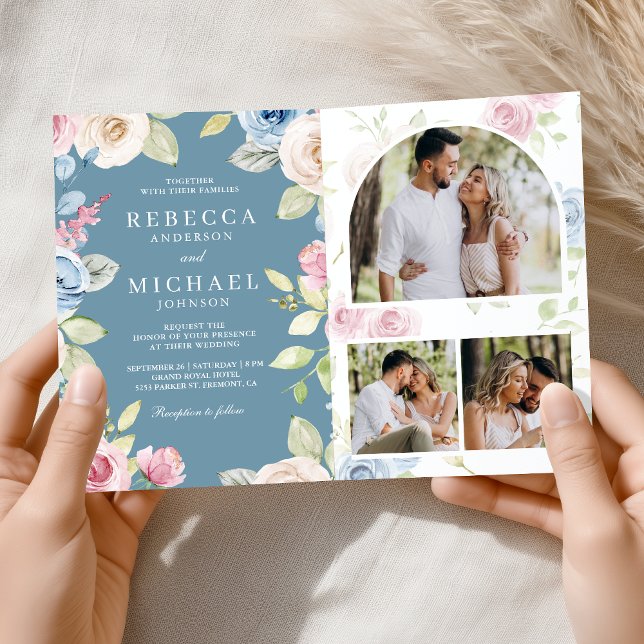Invitación Código QR de Boda Azul Polvoriento Floral Suave Pr (Subido por el creador)