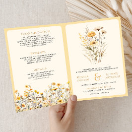 Invitación Código QR de boda Boho Amarelo de flores silvestre