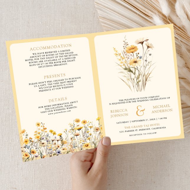 Invitación Código QR de boda Boho Amarelo de flores silvestre (Subido por el creador)