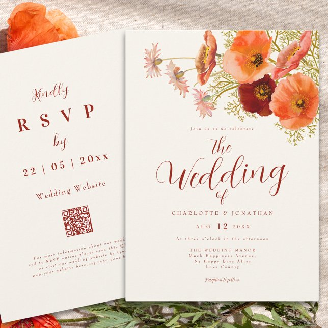 Invitación Código QR de Boda Boho de Flor Silvestre Elegante (Elegant boho wildflower fall wedding qr code invitation )