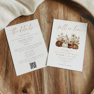 Invitación Código QR de Boda Boho Floral Otoño Todo en Uno