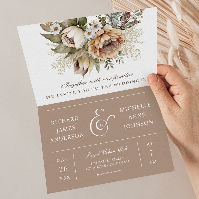 Invitación Código QR de Boda Boho Neutral Terroso Floral Taup (Subido por el creador)