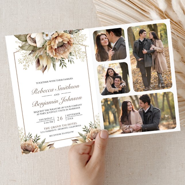 Invitación Código QR de Boda Boho Neutral Terroso Floral Taup (Subido por el creador)